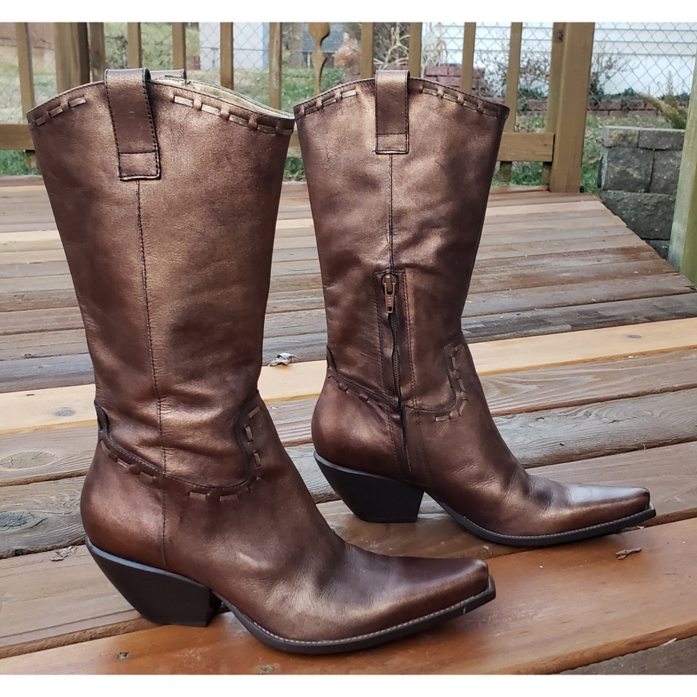 SOLD☆ DBCBgirls Metallic Leather Cowboy Boots 7.5 - Picture 2 of 10